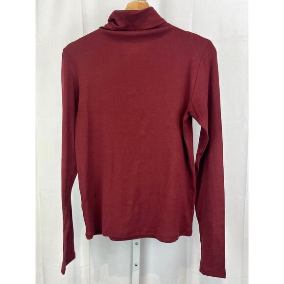 MM. LAFLEUR Axam Turtleneck Top Long Sleeve Stretch Pima Cotton Knit Wine Red L - Picture 2 of 9